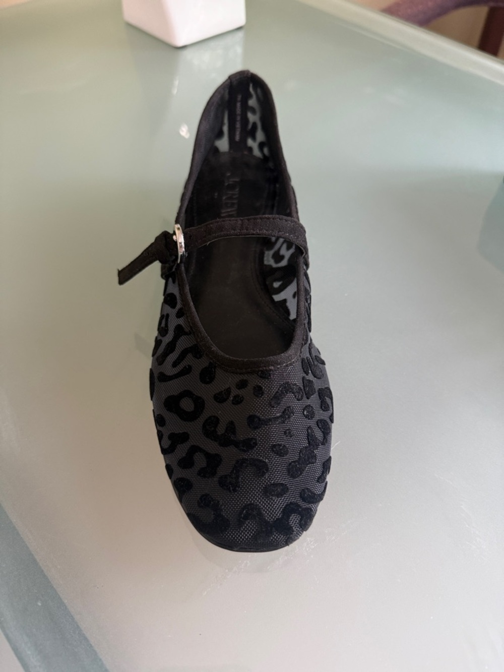 J. Crew Black Sheer Leopard Print Mary Jane Flats Size 7 Mesh Ballet Flats - Picture 3 of 8